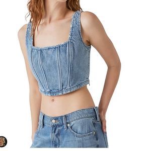 Laura Ashley x Lucky Brand Women’s Cropped Cotton Denim Corset Top